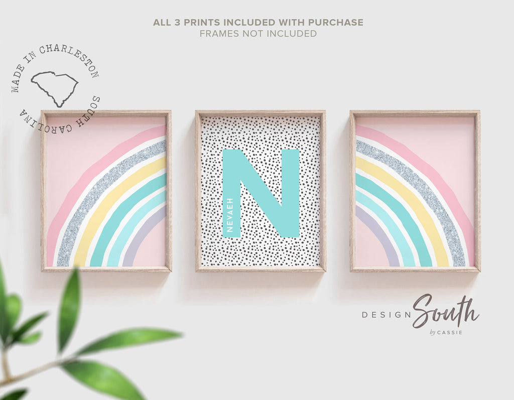 pink_teal_nursery,pink_and_teal_baby,pink_teal_wall_art,pink_silver_sparkle,silver_sparkle_decor,glittery_girl_poster,girl_art_print_set,monogram_name,pink_rainbow_art,pink_teal_rainbow,little_girl_toddler,personalized_gift,baby_girl_pink_teal