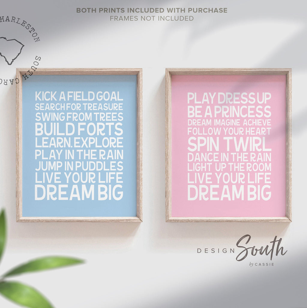 Twin nursery decor, dream big quote, boy girl nursery wall art, baby blue, baby pink, princess quote, dream big for twins, twin nursery art
