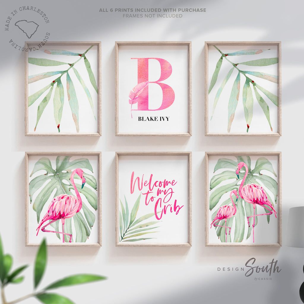 trendy_pattern_girl,tropical_themed_room,gallery_wall_tropics,tropical_nursery_art,tropical_shower_gift,personalized_gift,pink_flamingos_decor,flamingos_tropical,baby_girl_print_set,girls_nursery_decor,girls_nursery_theme,flamingo_baby_art,leaf_flamingo_decor