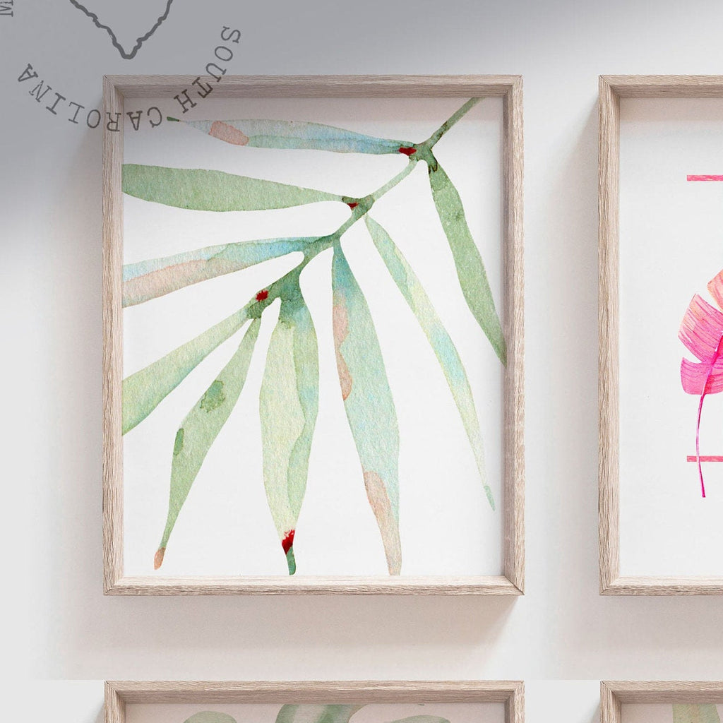 Pink green tropical print art set, above crib tropical wall, flamingo nursery decor, baby room decor, newborn flamingo nursery pink & green