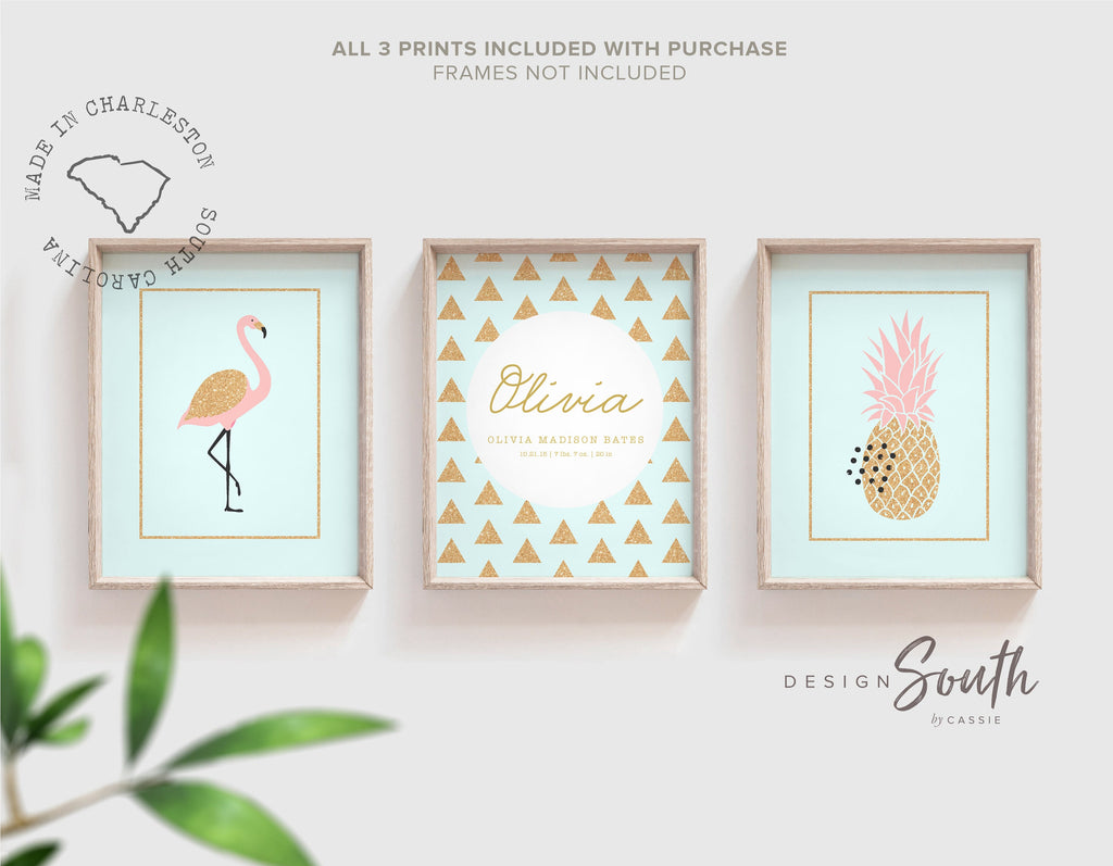pink_gold_nursery,baby_room_tropical,baby_shower_gift,flamingo_pineapple,gold_pineapple_decor,gold_pineapple_art,pink_gold_bedroom,tropical_themed_baby,shower_gift_tropical,gold_flamingo_art,gold_flamingo_decor,girls_name_print_art,birth_stats_baby