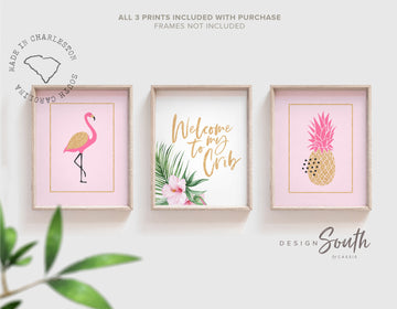 pink_gold_nursery,pink_gold_playroom,pink_gold_bedroom,baby_room_tropical,welcome_to_my_crib,tropical_themed_baby,baby_shower_gift,shower_gift_tropical,flamingo_pineapple,gold_flamingo_art,gold_flamingo_decor,gold_pineapple_decor,gold_pineapple_art