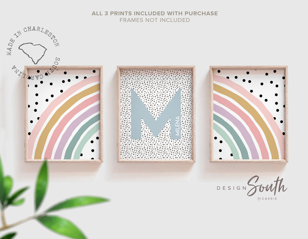 boho_rainbow_art,muted_mauve_pinks,neutral_rainbow_baby,rainbow_shower,shower_gift_mauve,neutral_girl_name,toddler_girl_room,rainbow_pink_blue,little_girl_gift,hanging_for_walls,custom_personalized,initial_boho_colored,custom_made_rainbow