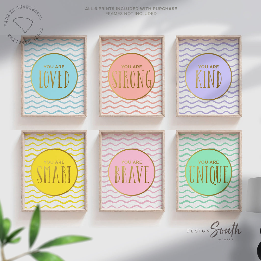 pastel_rainbow_gold,little_girl_room_art,you_are_loved_kind,you_are_strong_loved,you_are_unique_smart,pastel_inspirational,gold_girls_wall_art,little_girl_playroom,little_girl_bedroom,gallery_wall_for_kid,print_set_colorful,positive_sayings_kid,affirmations_prints