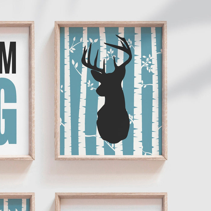Woodland deer nursery wall art, deer wall, boys room decor, deer dream big little one, deer theme art, dark gray deer, art for little boys