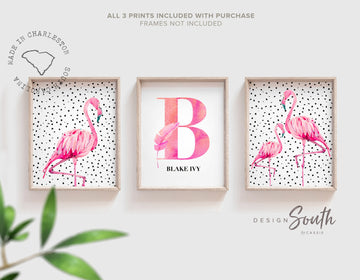 unique_custom,black_white_mini,dalmatian_speckle,dalmatian_spots,hot_pink_watercolor,pink_flamingo_art,hot_pink_flamingos,tropical_baby_room,trendy_speckled_dot,summer_spots_dots,personalized_name,initial_custom_name,tropical_baby_gift