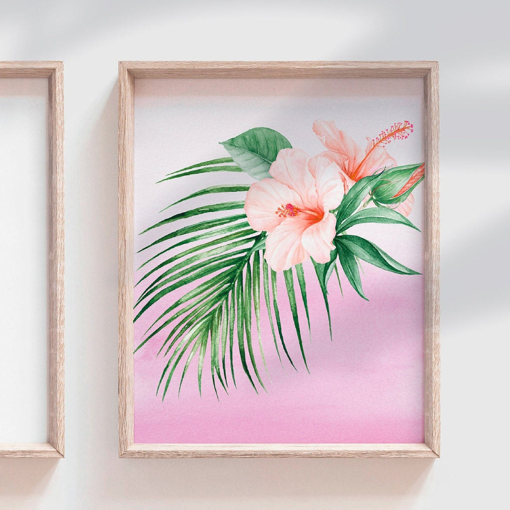 Pink and coral tropical nursery, baby girl tropical flowers nursery, coral and pink baby name and quote, little girl tropical playroom idea