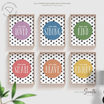 kid_playroom_prints,muted_primary_colors,children_shared_room,toddler_little_kids,shared_playroom_idea,inspirational_quotes,wall_sayings_for_kid,poster_positive_word,colorful_playroom,inspire_kid_bedroom,gallery_wall_sayings,muted_rainbow_colors,strong_loved_kind