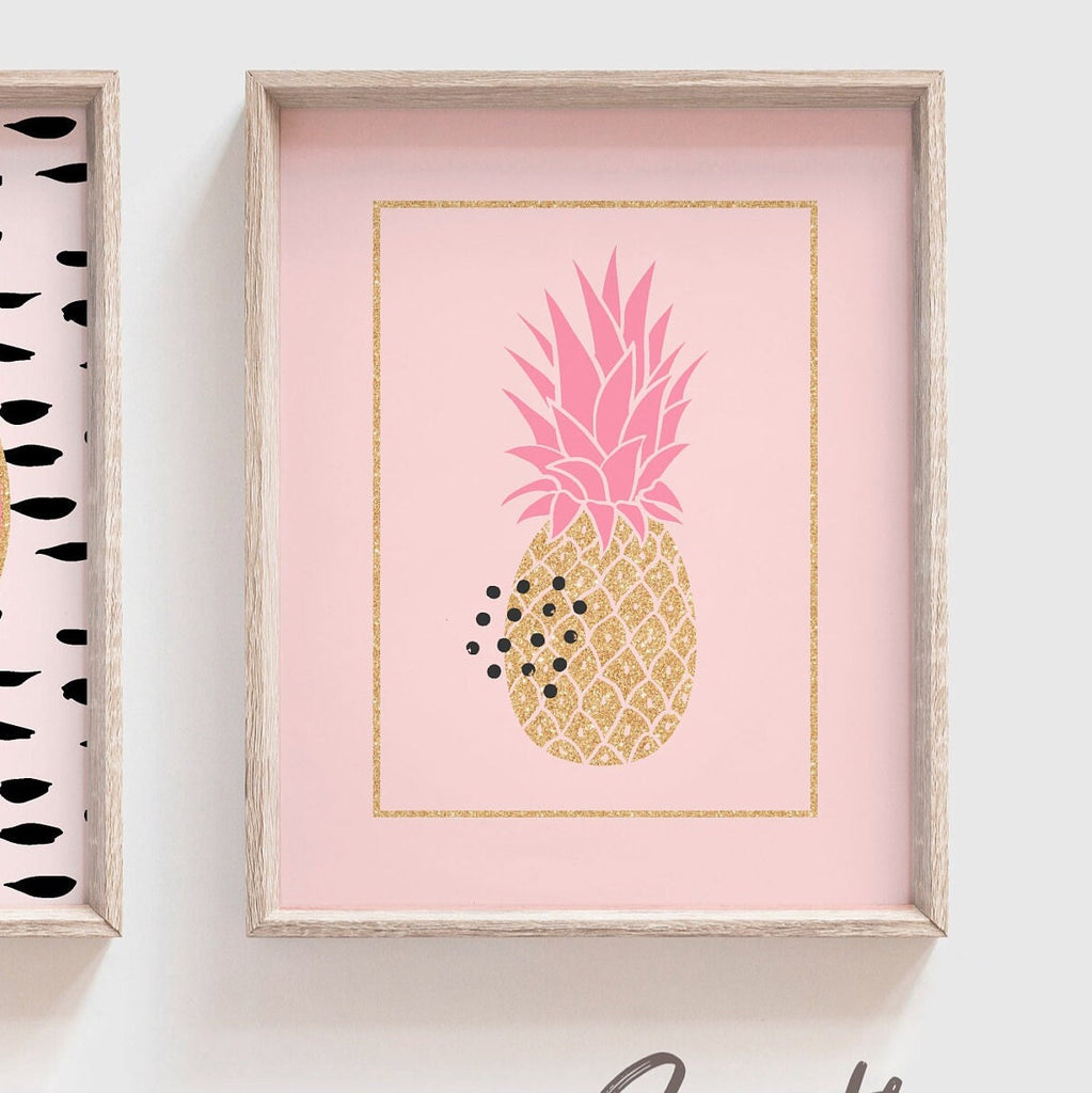 Tropical flamingo wall art, flamingo pictures pink tropical prints, baby nursery pink gold tropical, artwork above crib tropical pineapple