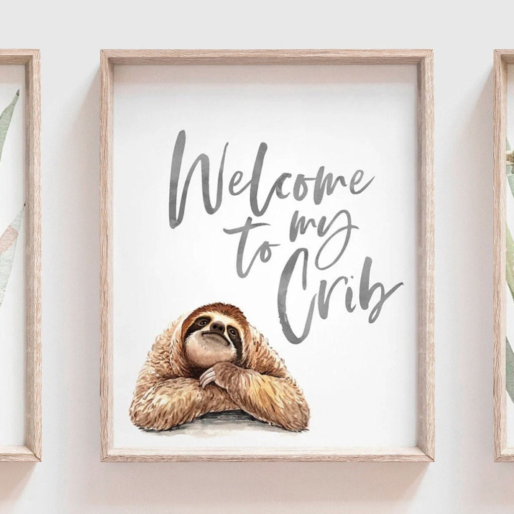 Sloth decor, tropical sloth baby shower, sloth wall art prints for baby, sloth birthday party gift, sloth decorations baby crib, sloth print
