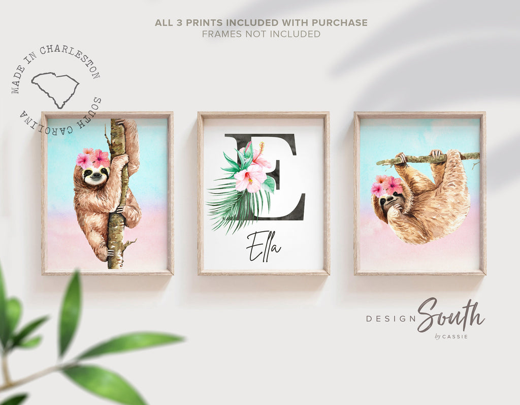 jungle_nursery,jungle_animals,animal_lover_kid,animal_kid_gift,animal_baby_shower,pink_tropical_theme,tropical_animal_room,pink_floral_nursery,inspirational_girl,girl's_bedroom_wall,nursery_decor_girl,sloth_theme_decor,baby_girl_gift_sloth