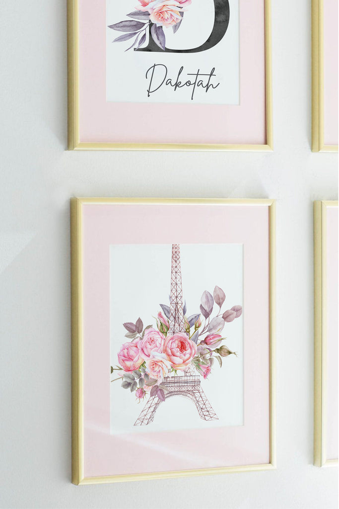 Paris bedroom decor baby girl nursery or girls room, eiffel tower lantern print kids name sign, paris themed nursery pink baby room floral