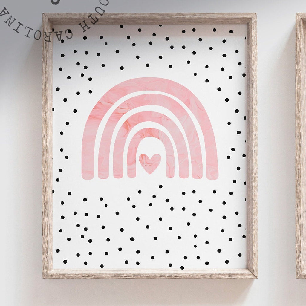 Girl dinosaurs hearts rainbows, girl pink dinosaur themed nursery, girl dinosaur bedroom wall art, pink dinosaurs, 6 girly dinosaur prints