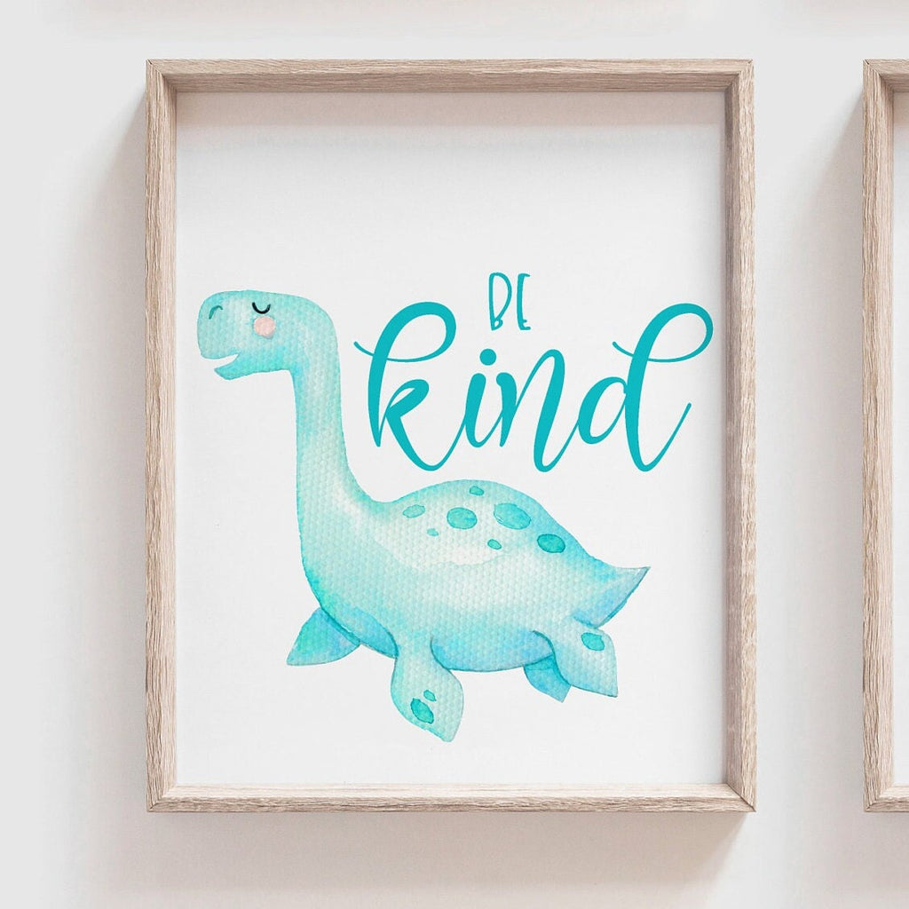 Toddler room dinosaur wall art, kids playroom wall ideas, pink blue green yellow children art, dinosaur nursery bedroom or playroom wall art