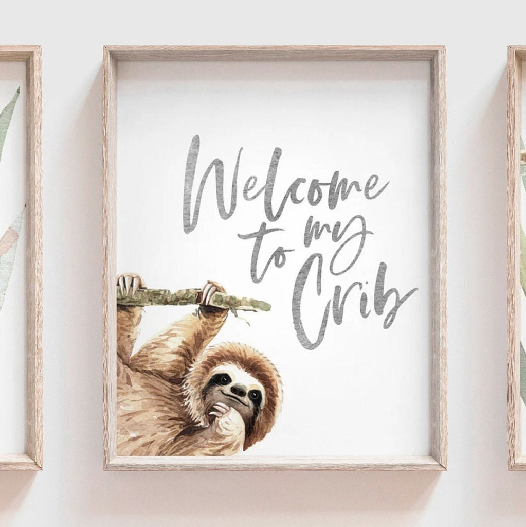 Sloth wall art for kids, sloth themed room personalized name, child nature animal bedroom art prints, sloth kids decor, wall art sloth decor