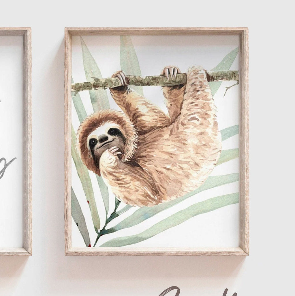 Sloth wall art for kids, sloth themed room personalized name, child nature animal bedroom art prints, sloth kids decor, wall art sloth decor