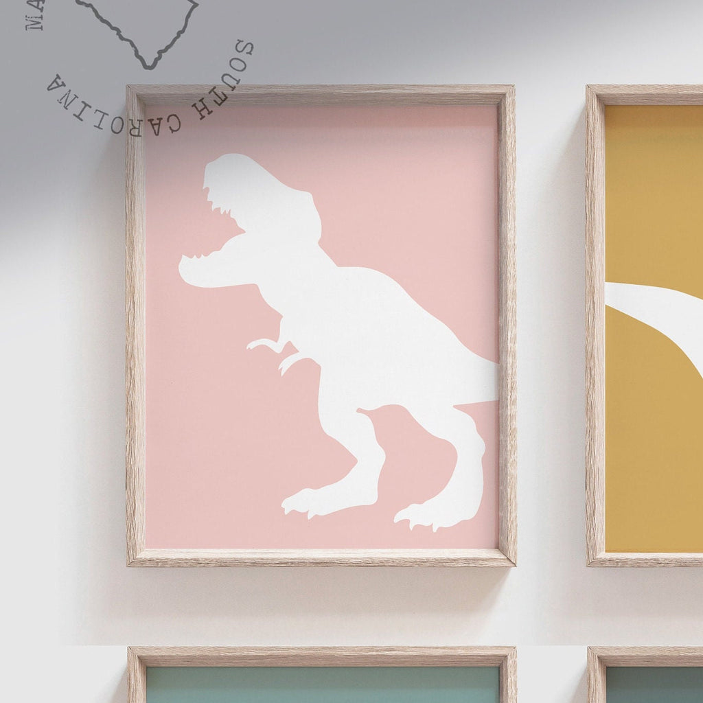 Little girl room dinosaurs, girl dinosaur art, pink teal purple dinosaurs, decor toddler wall girl pink dinosaurs, girl's art print dinosaur