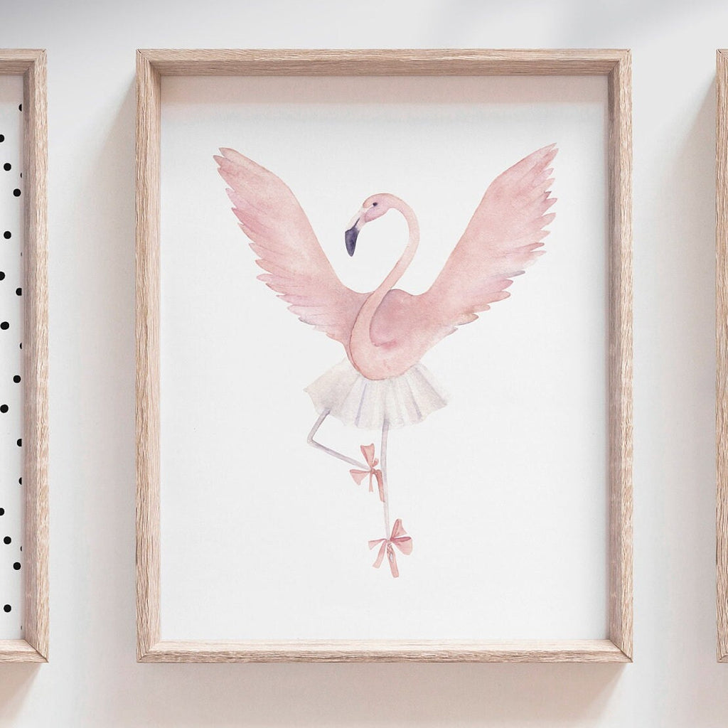 Ballerina flamingo art, girl dance themed room art, flamingo ballet art prints, ballerina nursery art, ballerina bedroom or playroom decor