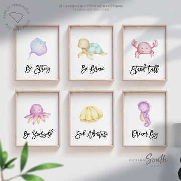 seahorse_seashell,crab_stingray_cute,sea_turtle_octopus,purple_yellow_teal,sweet_animals_set,nautical_collection,ocean_sea_animals,beach_themed_baby,smiling_animals_art,inspirational_quotes,positive_kids_decor,ocean_toddler_room,ocean_themed_decor