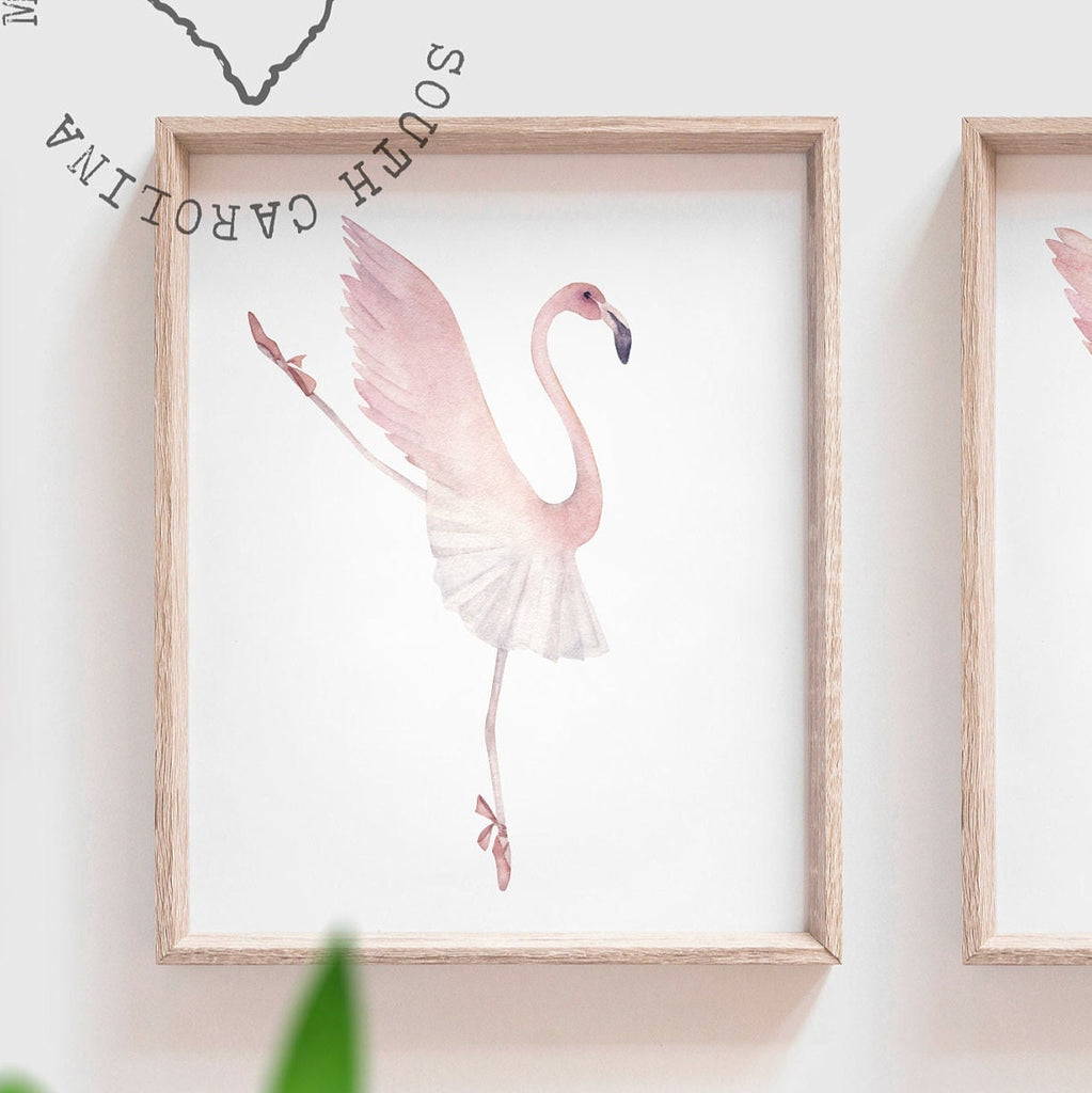 Flamingo nursery set of 3 prints, blush nursery decor, ballerina dance nursery, flamingo nursery decor, blush pink dancer art, pink ballet