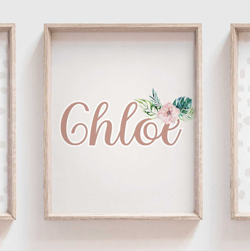 Girl's name gifts, tropical girl's name for room art, flamingo and elephant art print set, baby girl nursery neutral modern, tropical baby