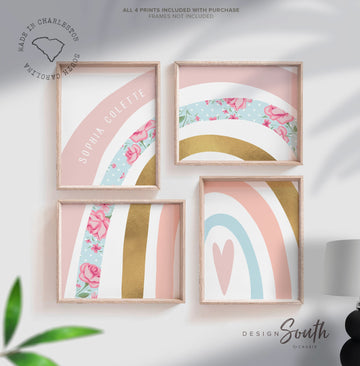 Vintage floral nursery, baby room ideas shabby chic, pink peach nursery art, baby nursery girl's name signs, vintage floral art prints blush