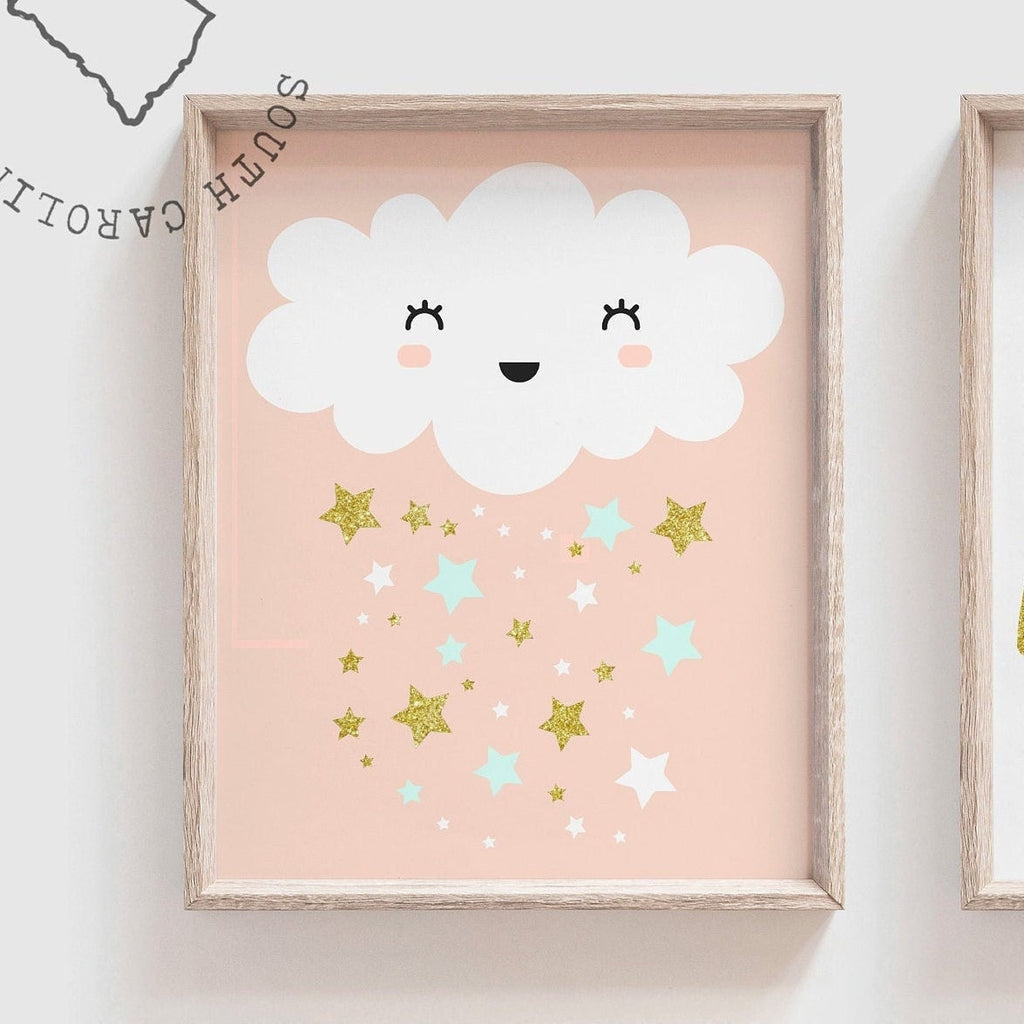 Peach and mint, blush pink and mint green, baby girl nursery, personalized nursery print, girl wall decor, peach mint and gold wall decor