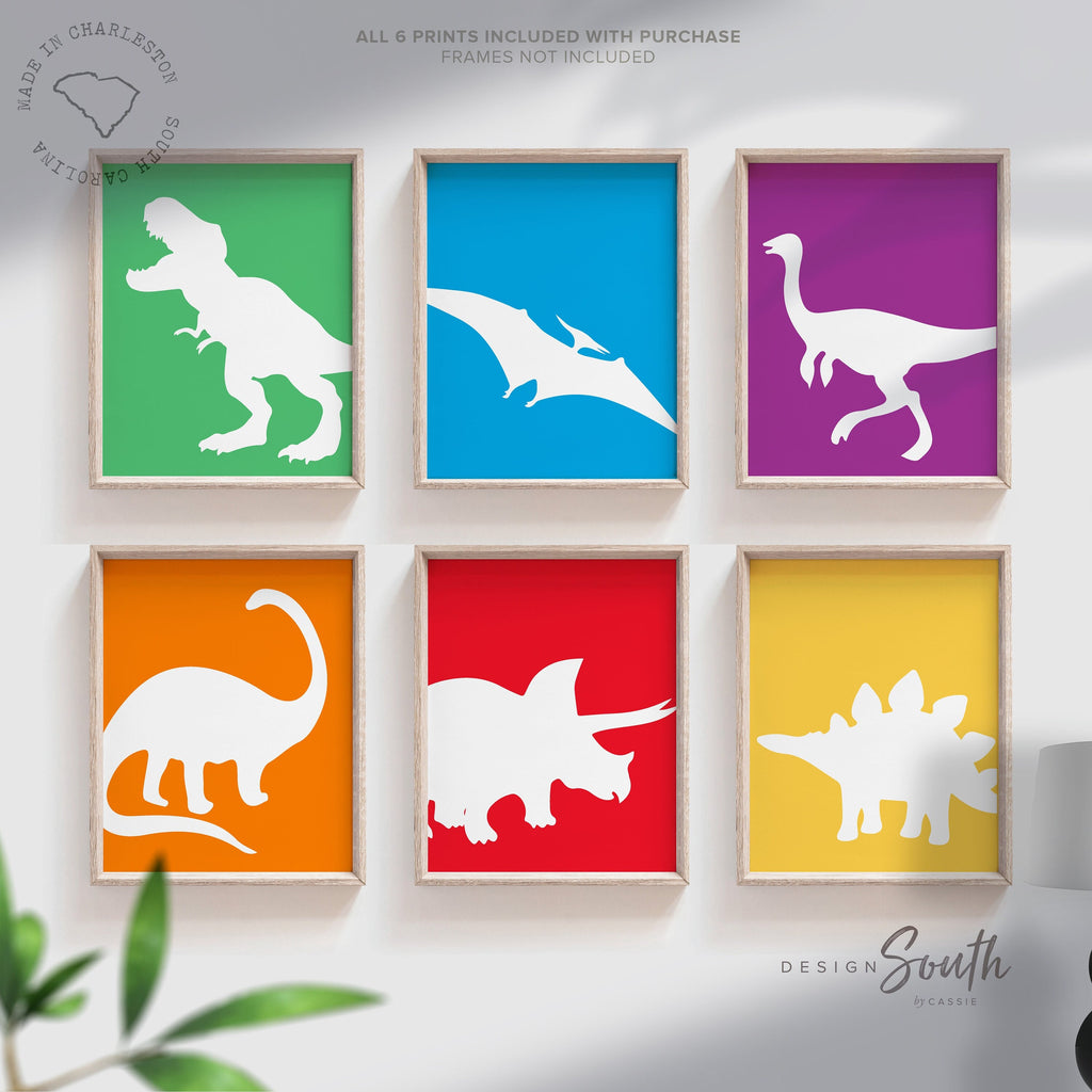 Colorful dinosaur art, bright colored dinosaurs, toddler dinosaur art, dinosaur children bedroom wall art prints, gallery wall dinosaur art