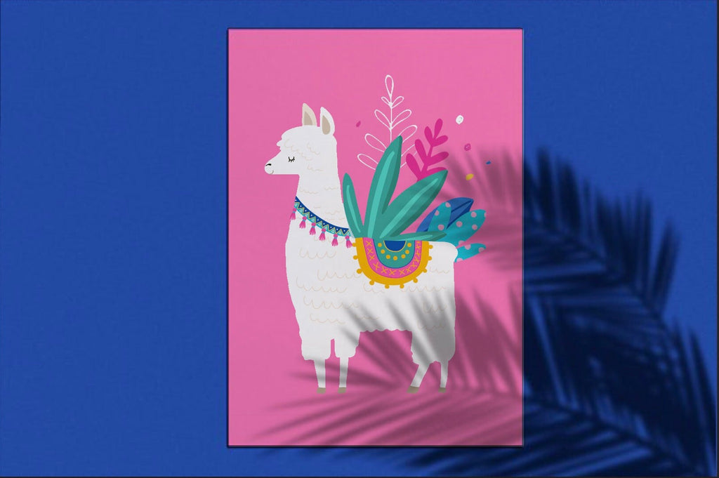 Llama nursery art, alpaca baby girl nursery decor, boho nursery art print, pastel color nursery, gift idea girl, cactus boho nursery print