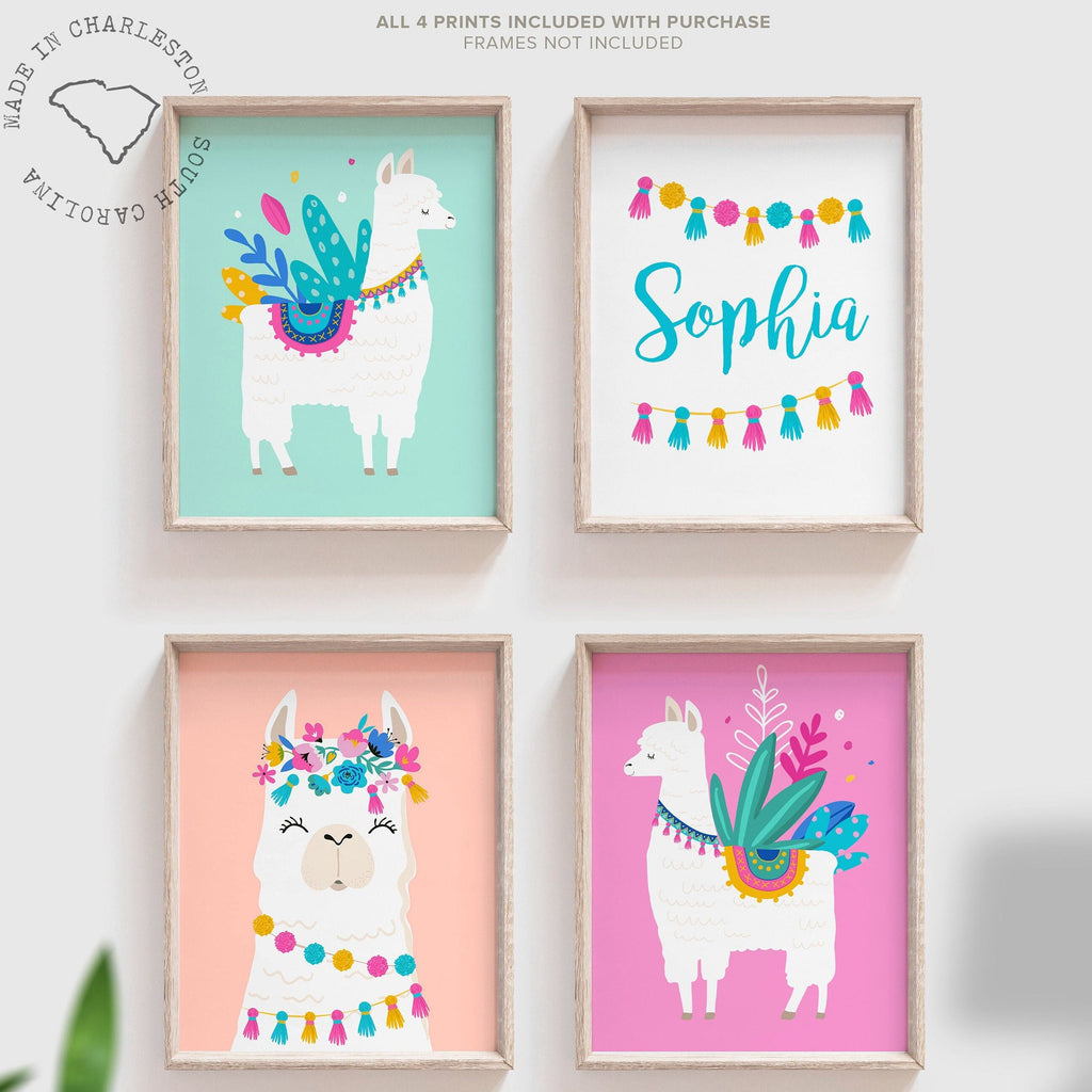 Llama nursery art, alpaca baby girl nursery decor, boho nursery art print, pastel color nursery, gift idea girl, cactus boho nursery print