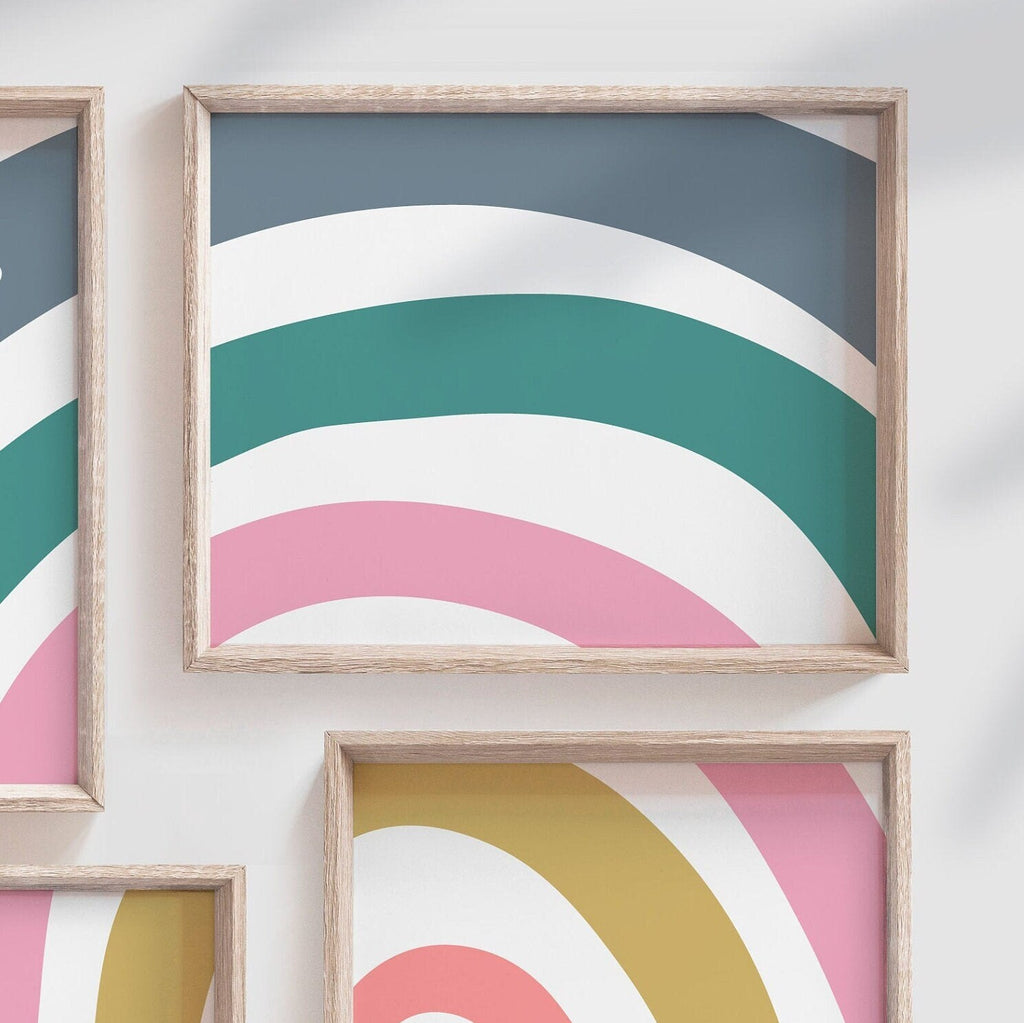 Girl nursery decor, rainbow themed nursery decor pink teal, girl nursery monogram print, personalized name rainbow gift, little girl bedroom