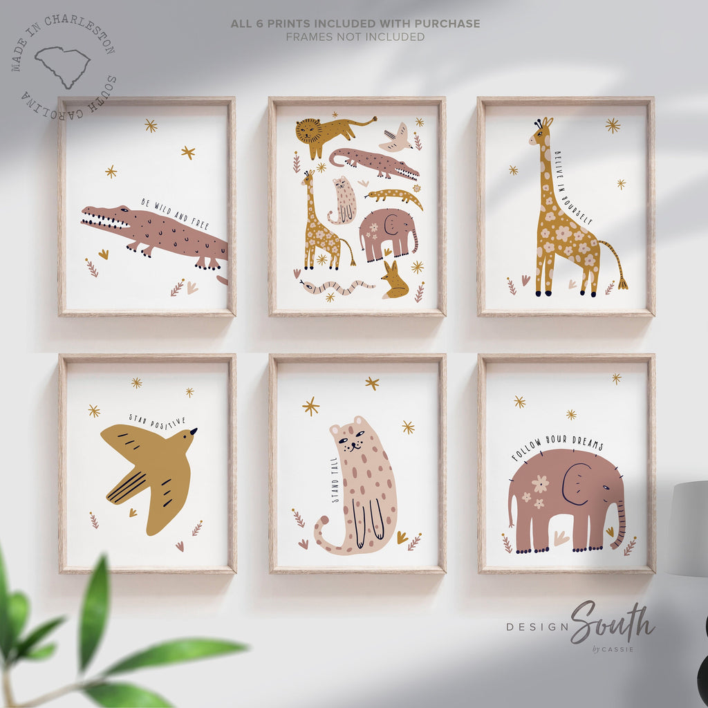 Animal poster print art set for kids, playroom animal wall art gender neutral colors, boho animal baby room art, safari themed art, kid room