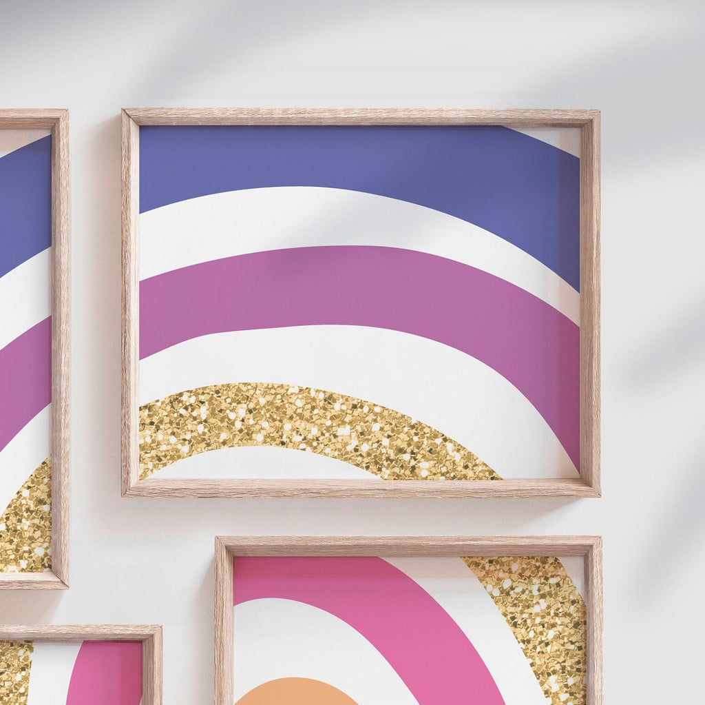Girl rainbow art, little girl's name signs rainbow themed room, rainbow wall art for playroom bedroom nursery, pink purple and gold decor