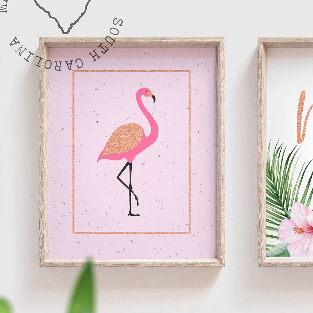Girl nursery decor, tropical animal theme, gold and pink flamingo tropical nursery, girl nursery design, flamingo decor, pineapple art gold