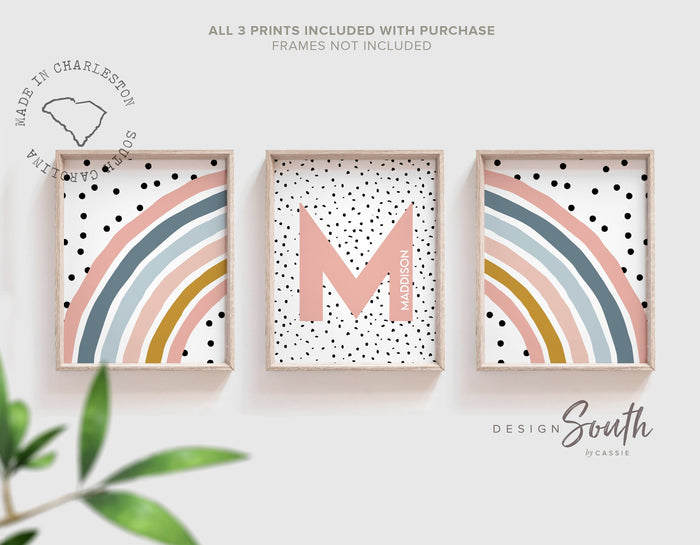 Personalized name print matching rainbow, girl nursery art, little girl bedroom wall art, baby girl nursery initial name gift, rainbow room