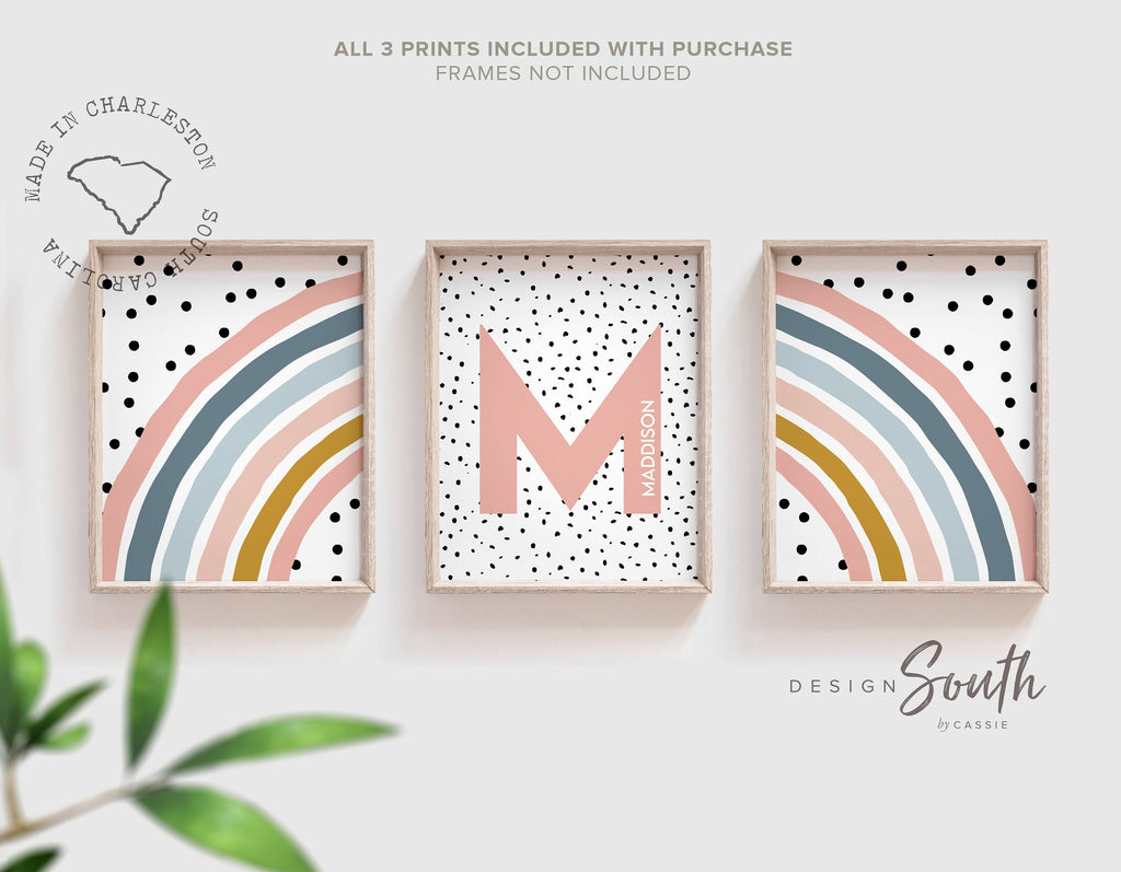 Personalized name print matching rainbow, girl nursery art, little girl bedroom wall art, baby girl nursery initial name gift, rainbow room