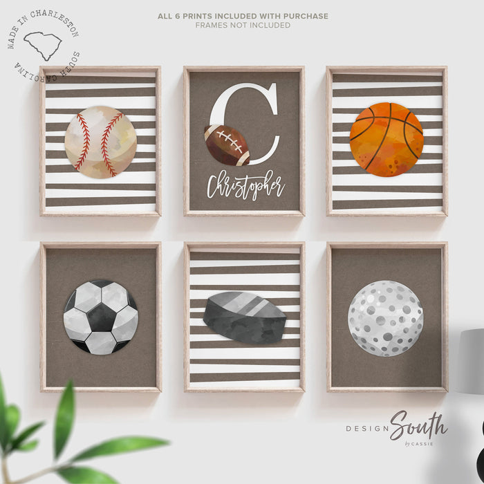 Sports themed kids room images, boys bedroom sports collection gallery wall, sports big boy room decor, sports wall art prints posters set