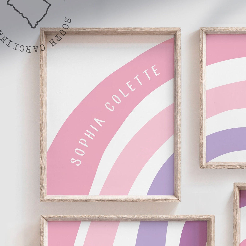 Little girl bedroom purple and pink colors, rainbow with girl&#39;s name, toddler girl bedroom ideas, pink purple rainbow themed room, pink girl