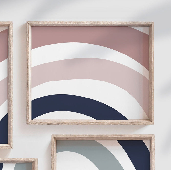 Navy and blush nursery, children rainbow wall, blush pink and navy blue rainbow kids baby children, art gender neutral blue gray nude mauve