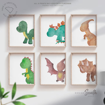 Set of 6 dinosaur nursery prints, nursery wall art, dinosaur decor, boys room wall art, kids room decor, dinosaur art, print collection dino