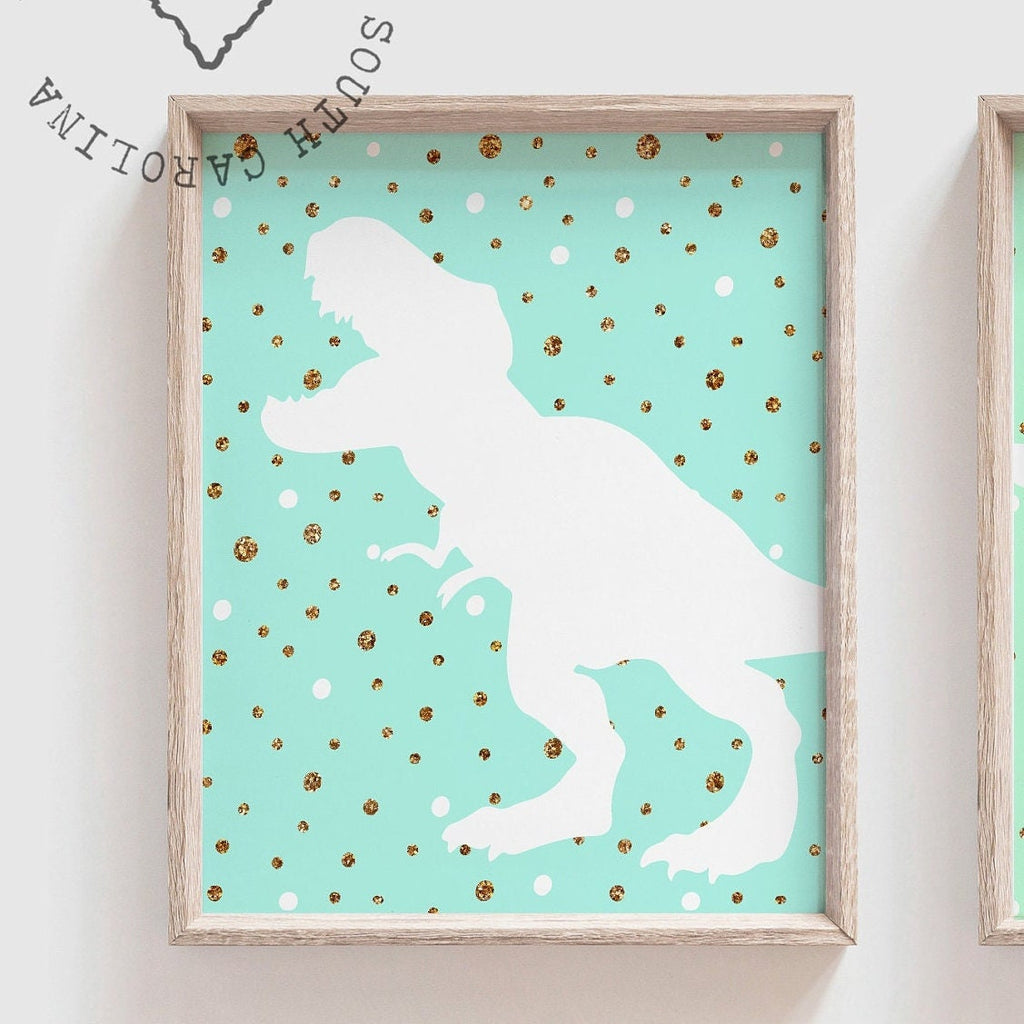 Pastel and gold dinosaurs, little kid room art dinosaur, playroom wall idea for children, playroom dinosaur art, baby playroom idea dinosaur
