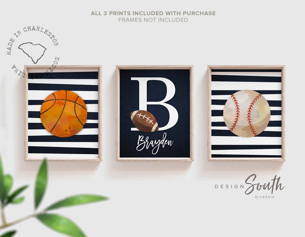 Sports wall art vintage, retro sports decor gift, vintage sports art, personalized name picture sports theme, little boy room sports custom