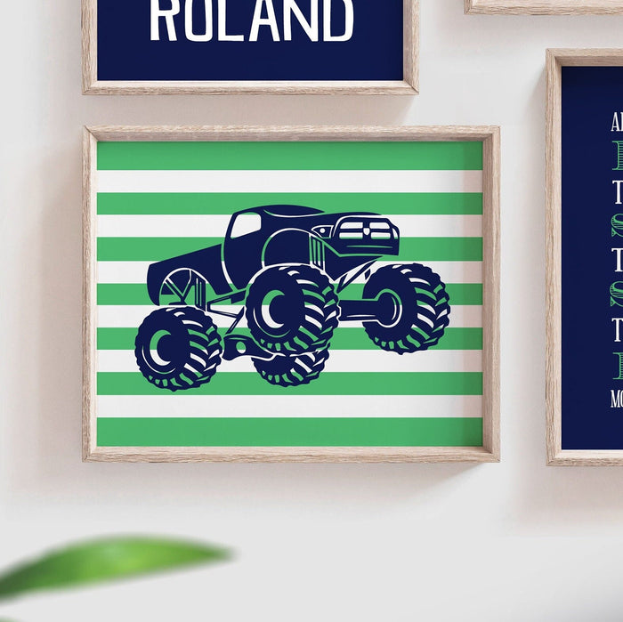 Green Monster Truck Boys' Room Decor — Personalized Truck Prints