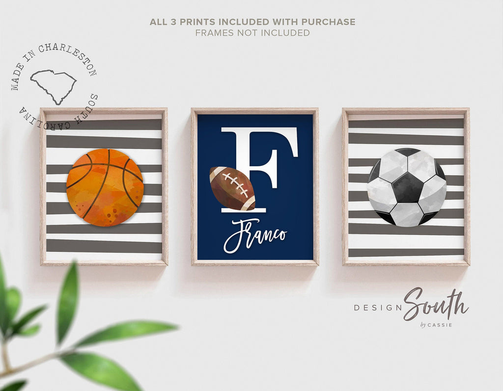 Sports home decor boy name, sports poster boy room, sports wall art, little boy gift, artwork wall crib sports theme, basketball soccer ball