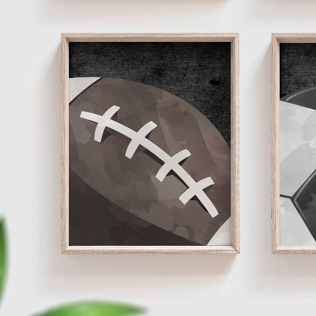Set of 4 sports balls gray wall prints, sports baby nursery little boy's bedroom, all sports room ideas, toddler sports art, sports themed