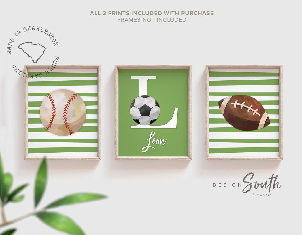 Boys nursery decor sports, boys bedroom decor, monogram print, light green sports, boys monogram, boys nursery print, boy bedroom art sports