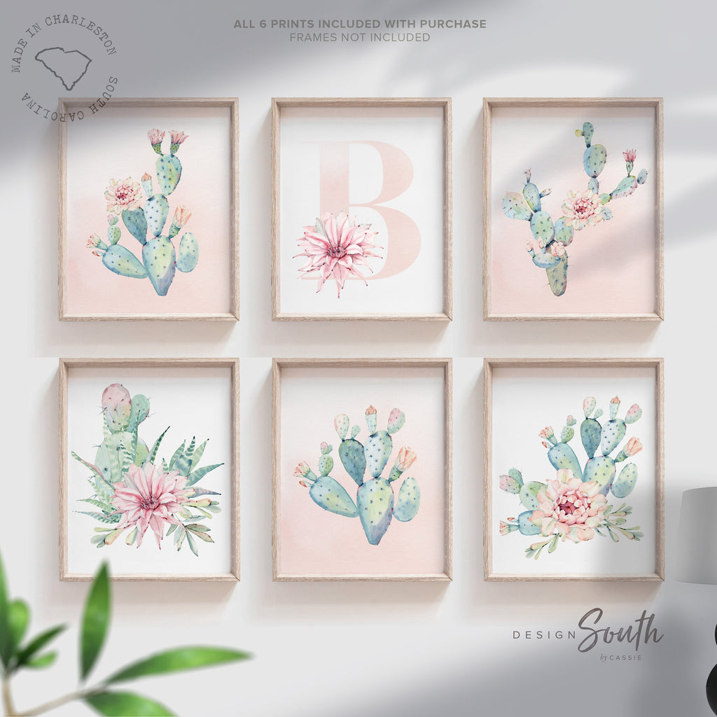 Nursery succulent decor, girl pink desert art, girl bedroom cactus plant succulent theme decor, girl cactus decor, boho baby decor mint pink
