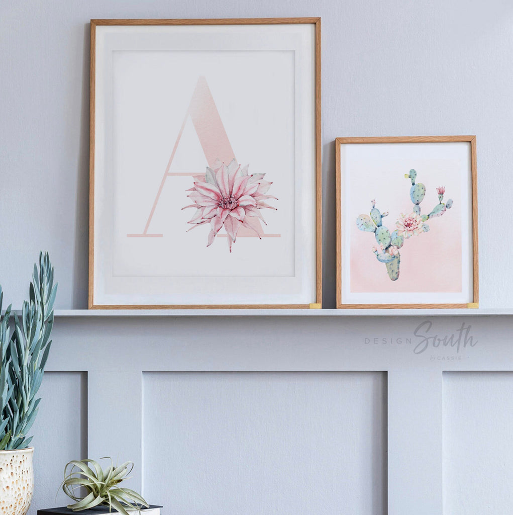 Nursery succulent decor, girl pink desert art, girl bedroom cactus plant succulent theme decor, girl cactus decor, boho baby decor mint pink