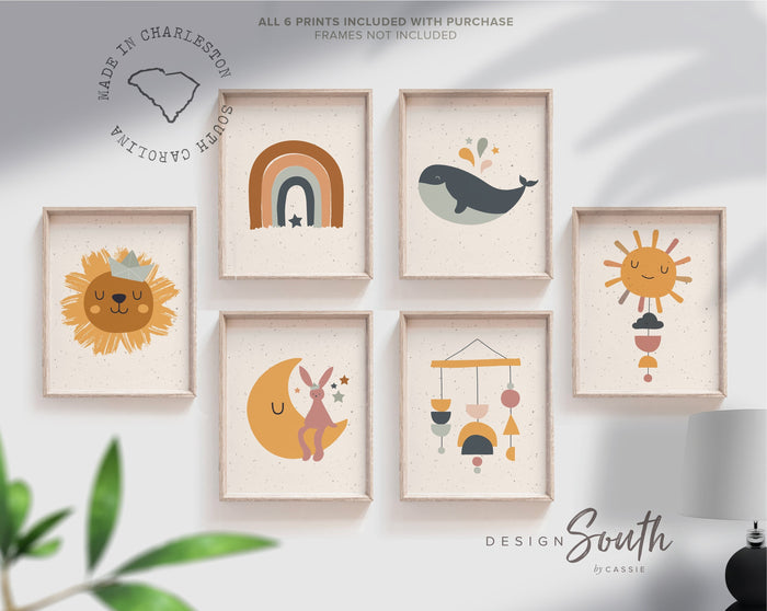 Boho collection, animal baby gender neutral nursery wall art, baby boy or girl neutral nursery decor, unisex animal decor for nursery earthy