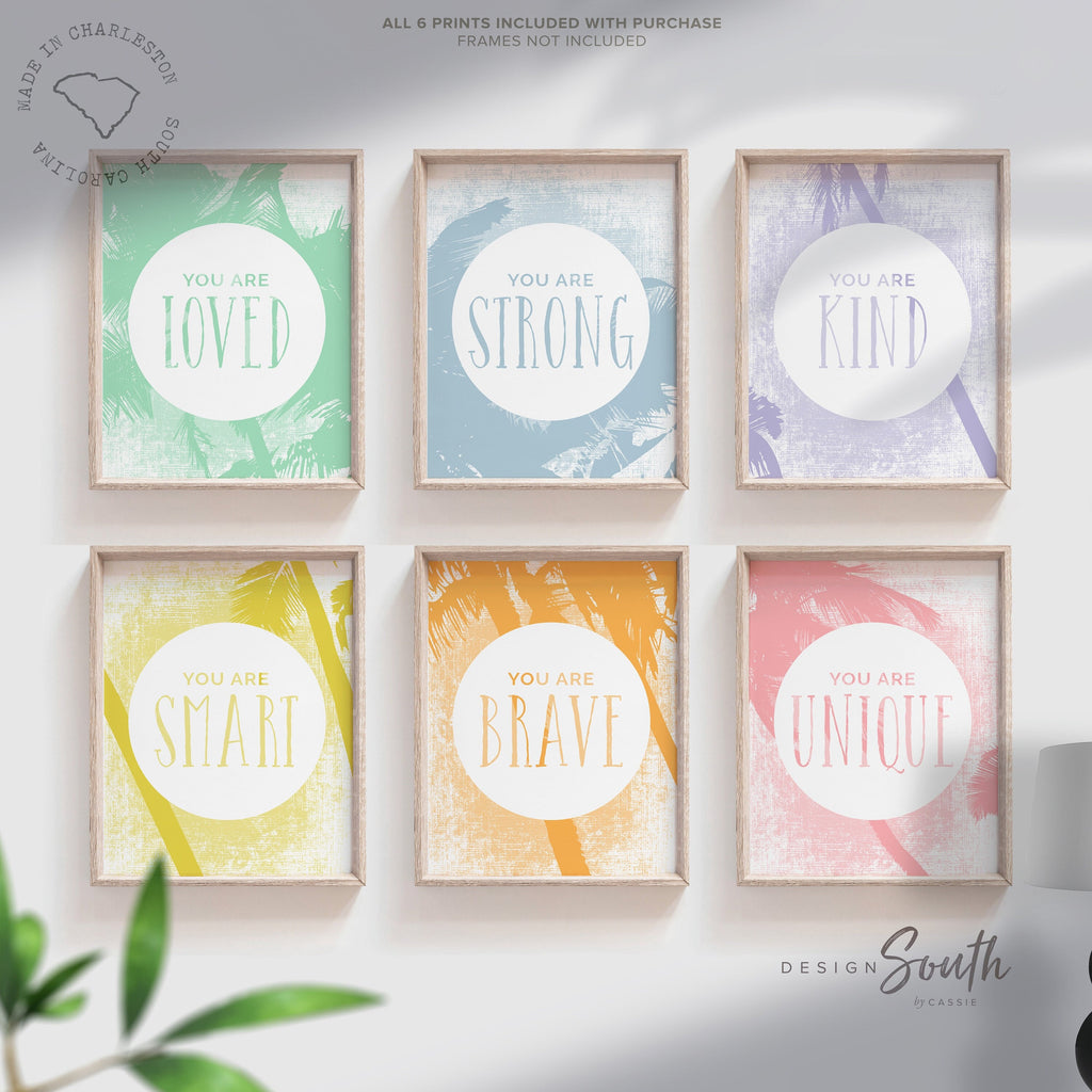 Pastel playroom decor, palm prints for kids room, pastel colors wall print, playroom prints, art nursery, pastel tropical, six wall prints